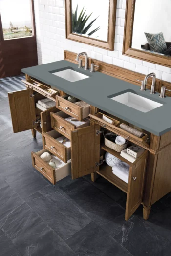 Brittany 72" Double Vanity, Saddle Brown w/ 3 CM Cala Blue Top - Image 4