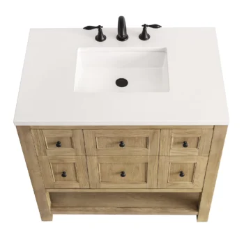 Breckenridge 36" Single Vanity, Light Natural Oak w/ 3 CM White Zeus Top - Image 6