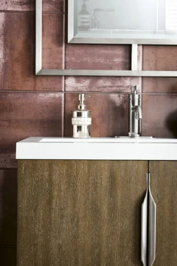 Columbia 31.5" Single Vanity, Latte Oak, Brushed Nickel, w/ White Glossy Composite Stone Top - Image 5
