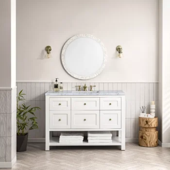 Breckenridge 48" Single Vanity, Bright White w/ 3 CM Carrara Marble Top - Image 2
