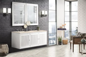 Athens 60" Double Vanity, Glossy White w/ 3 CM Eternal Marfil Top - Image 7
