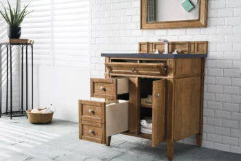Brittany 30" Single Vanity, Saddle Brown, w/ 3 CM Charcoal Soapstone Quartz Top - Image 4