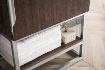Columbia 24" Single Vanity, Coffee Oak, Brushed Nickel w/ White Glossy Composite Stone Top - Image 7