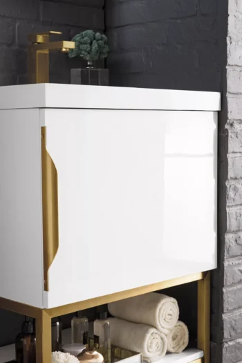 Columbia 24" Single Vanity, Glossy White, Radiant Gold w/ White Glossy Composite Stone Top - Image 6