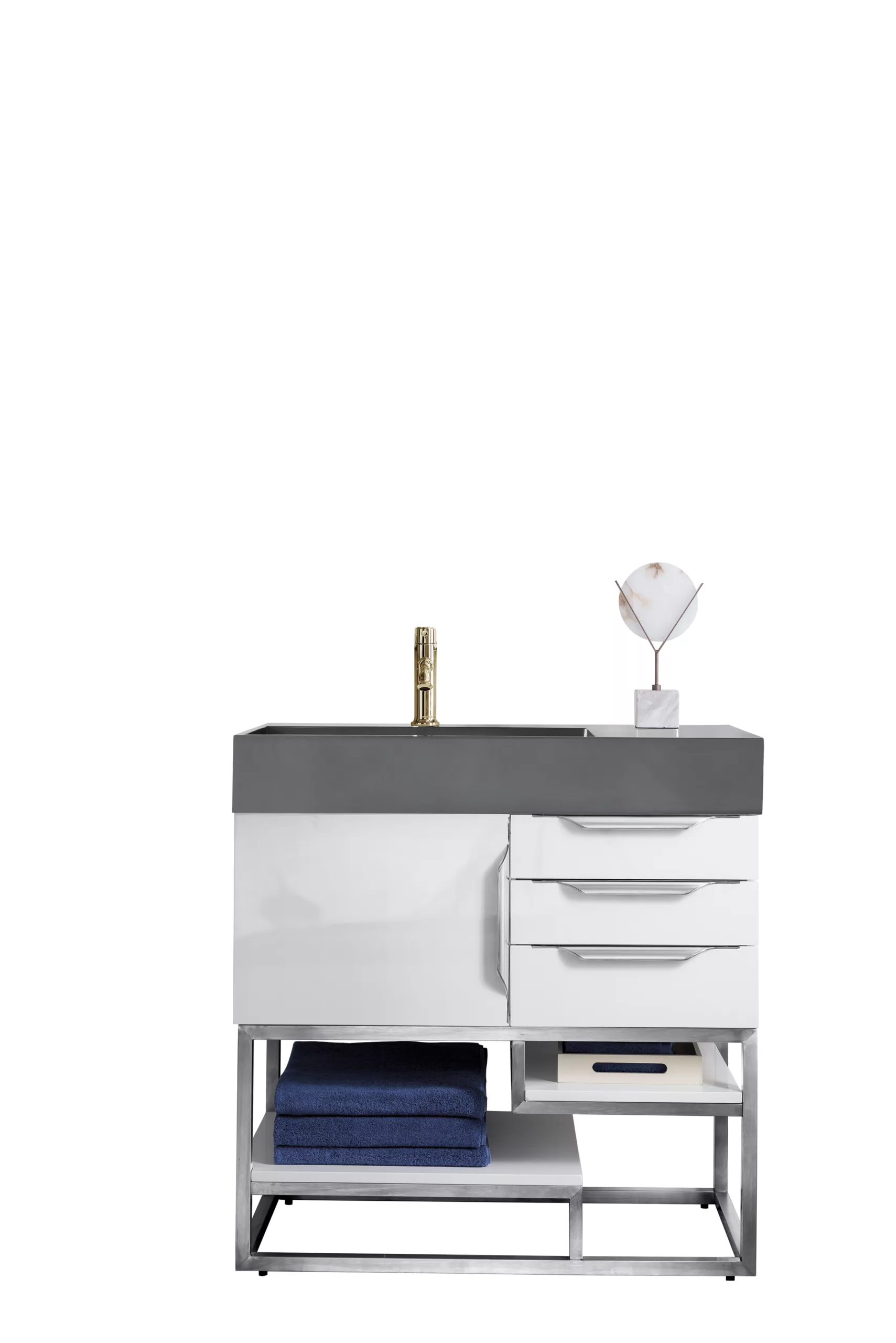 Columbia 36" Single Vanity, Glossy White w/ Dusk Grey Glossy Composite Stone Top