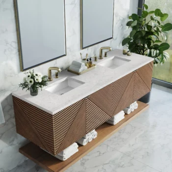Marcello 72" Double Vanity, Chestnut w/ 3 CM Eternal Jasmine Pearl Top - Image 5