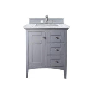 Palisades 30″ Single Vanity, Silver Gray w/ 3 CM Carrara Marble Top