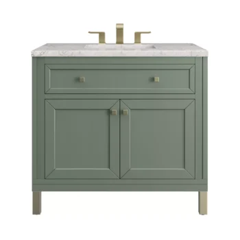 Chicago 36" Single Vanity, Smokey Celadon w/ 3 CM Eternal Jasmine Pearl Top - Image 2