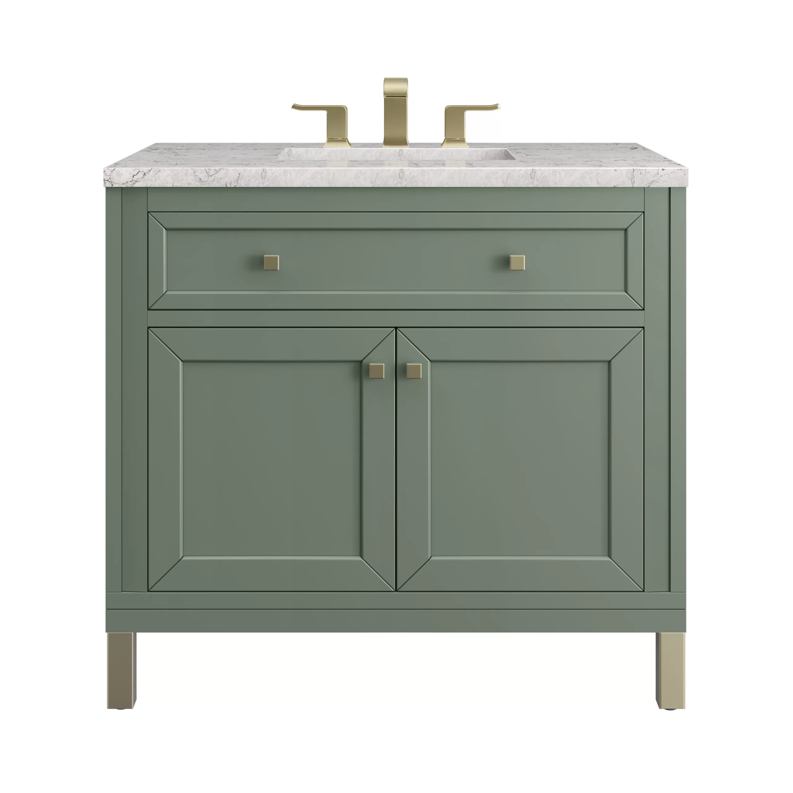 Chicago 36" Single Vanity, Smokey Celadon w/ 3 CM Eternal Jasmine Pearl Top - Image 2
