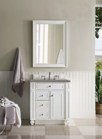 Bristol 30" Single Vanity, Bright White w/ 3 CM Grey Expo Quartz Top - Image 2