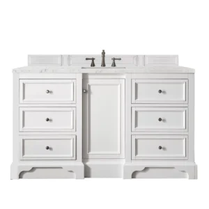 De Soto 60″ Single Vanity, Bright White w/ 3 CM Eternal Jasmine Pearl Quartz Top