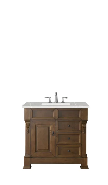 Brookfield 36" Single Vanity, Country Oak w/ 3 CM Eternal Serena Quartz Top