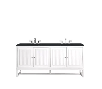 Athens 72" Double Vanity, Glossy White w/ 3 CM Charcoal Soapstone Quartz Top