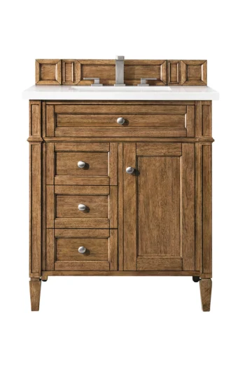 Brittany 30" Single Vanity, Saddle Brown, w/ 3 CM White Zeus Quartz Top