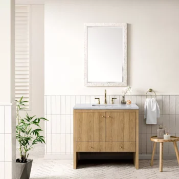 Hudson 36" Single Vanity, Light Natural Oak w/ 3 CM Arctic Fall Top - Image 2