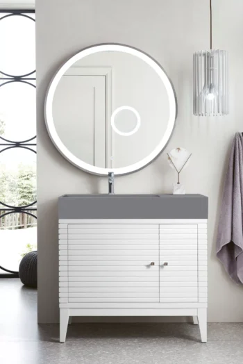 Linear 36" Single Vanity, Glossy White w/ Dusk Grey Glossy Composite Stone Top - Image 2