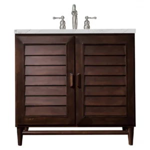 Portland 36″ Single Vanity, Burnished Mahogany w/ 3 CM Ethereal Noctis Quartz Top