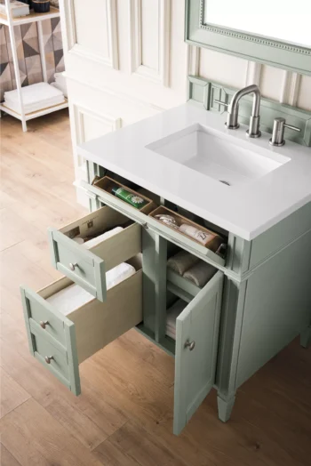 Brittany 30" Single Vanity, Sage Green, w/ 3 CM White Zeus Quartz Top - Image 4
