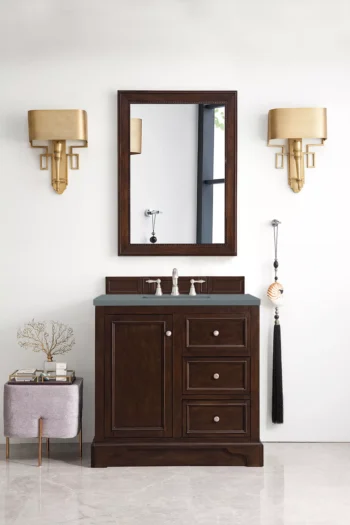 De Soto 36" Single Vanity, Burnished Mahogany w/ 3 CM Cala Blue Top - Image 3