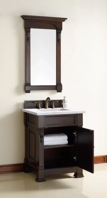 Brookfield 26" Single Vanity, Burnished Mahogany w/ 3 CM Arctic Fall Solid Surface Top - Image 4