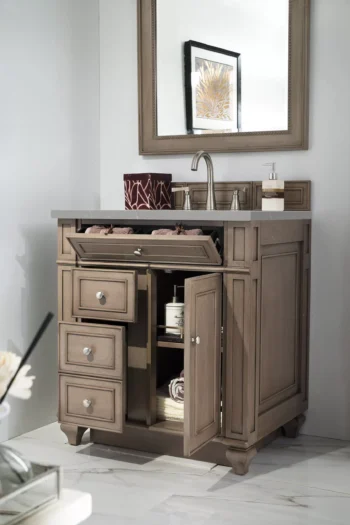 Bristol 30" Single Vanity, Whitewashed Walnut w/ 3 CM Eternal Serena Quartz Top - Image 4