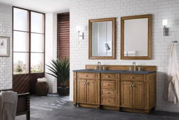 Bristol 72" Double Vanity, Saddle Brown w/ 3 CM Charcoal Soapstone Quartz Top - Image 3