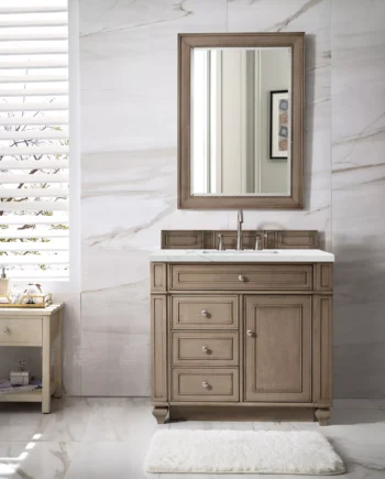 Bristol 36" Single Vanity, Whitewashed Walnut w/ 3 CM Ethereal Noctis Quartz Top - Image 2