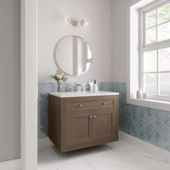 Chicago 36" Single Vanity, Whitewashed Walnut w/ 3 CM White Zeus Quartz Top - Image 5