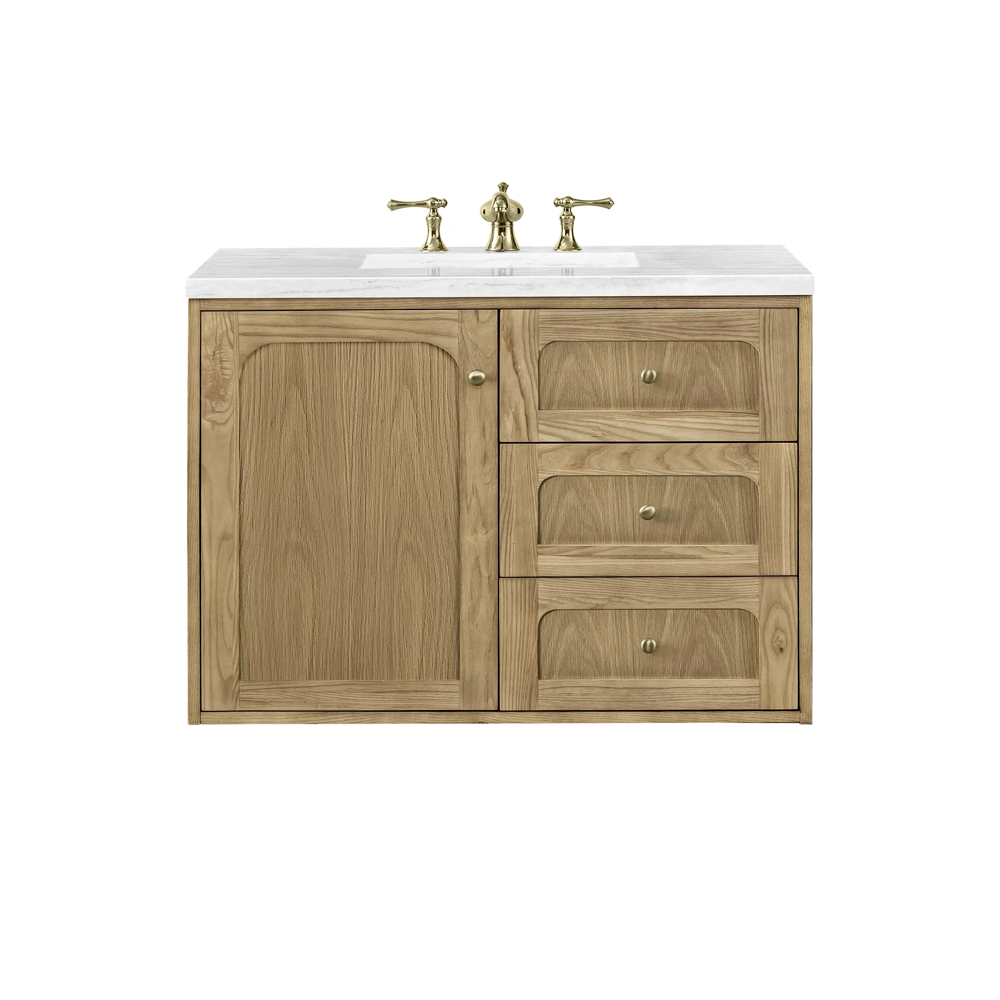 Laurent 36" Single Vanity, Light Natural Oak w/ 3 CM Arctic Fall Top - Image 3