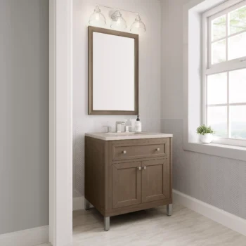 Chicago 30" Single Vanity, Whitewashed Walnut w/ 3 CM Eternal Marfil Quartz Top - Image 4