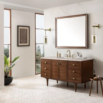 Amberly 60" Single Vanity, Mid-Century Walnut w/ 3 CM Eternal Marfil Top - Image 5