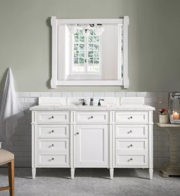 Brittany 60" Single Vanity, Bright White w/ 3 CM Eternal Jasmine Pearl Quartz Top - Image 2