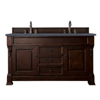 Brookfield 60" Double Vanity, Burnished Mahogany w/ 3 CM Charcoal Soapstone Quartz Top