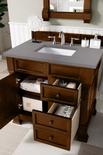 Brookfield 36" Single Vanity, Country Oak w/ 3 CM Grey Expo Top - Image 4