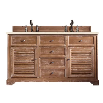 Savannah 60" Double Vanity, Driftwood w/ 3 CM Eternal Marfil Quartz Top