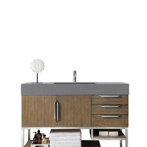Columbia 48″ Single Vanity, Latte Oak w/ Dusk Grey Glossy Composite Stone Top