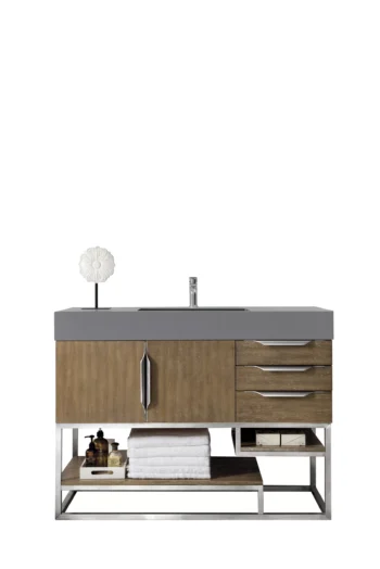 Columbia 48" Single Vanity, Latte Oak w/ Dusk Grey Glossy Composite Stone Top
