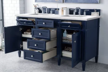 Brittany 60" Double Vanity, Victory Blue w/ 3 CM Arctic Fall Solid Surface Top - Image 4