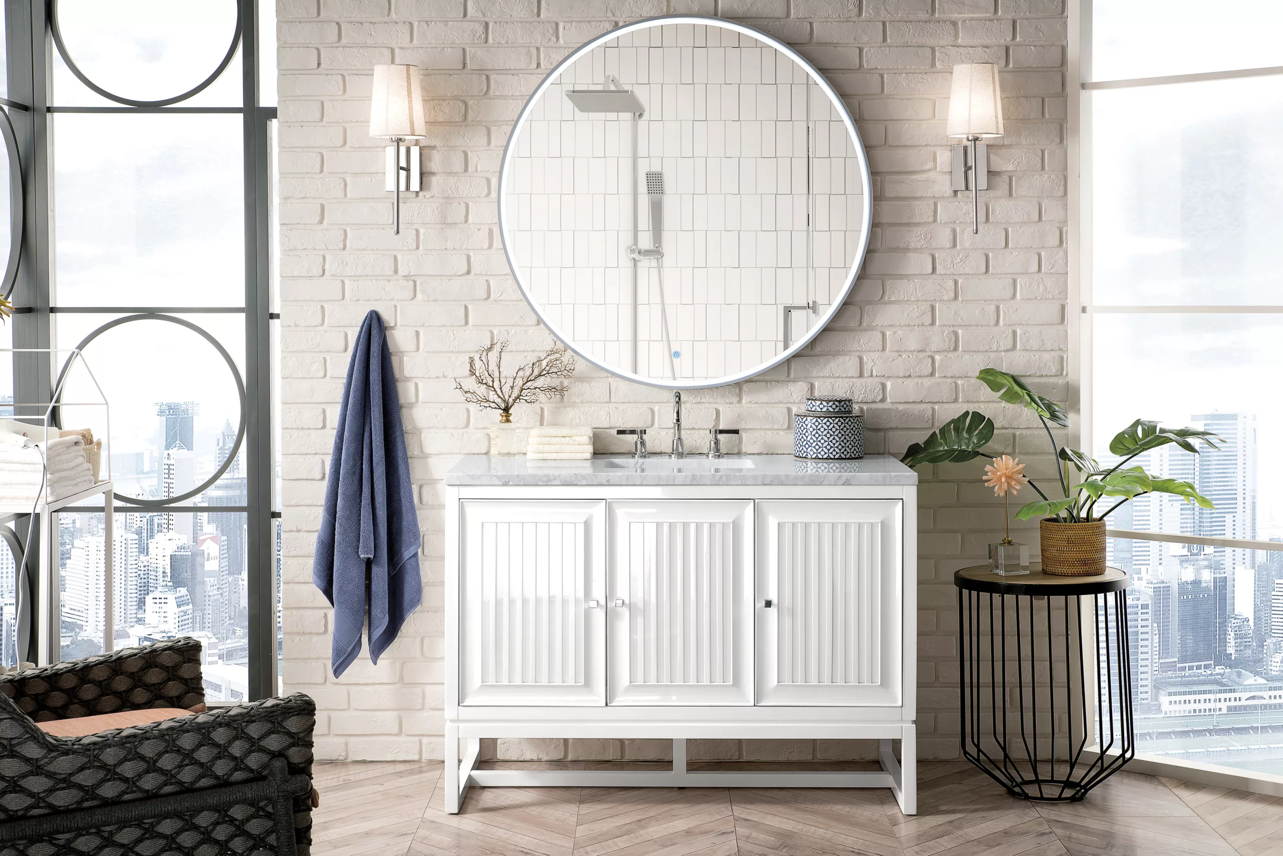 Athens 48" Single Vanity, Glossy White w/ 3 CM Carrara White Top - Image 3
