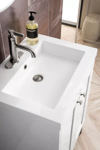 Chianti 24" Single Vanity, Glossy White, Brushed Nickel, w/ White Glossy Composite Stone Top - Image 5