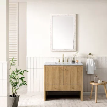 Hudson 36" Single Vanity, Light Natural Oak w/ 3 CM Carrara Marble Top - Image 2