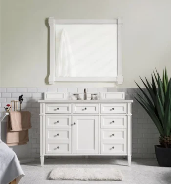 Brittany 48" Single Vanity, Bright White w/ 3 CM Eternal Serena Quartz Top - Image 2