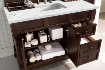 Brookfield 48" Single Vanity, Burnished Mahogany w/ 3 CM Ethereal Noctis Quartz Top - Image 4