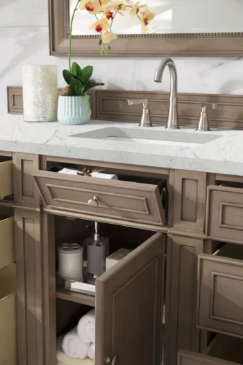 Bristol 60" Single Vanity, Whitewashed Walnut w/ 3 CM Eternal Jasmine Pearl Quartz Top - Image 4