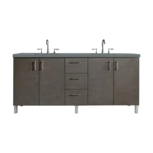 Metropolitan 72″ Double Vanity, Silver Oak w/ 3 CM Cala Blue Top