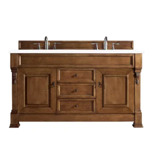Brookfield 60″ Double Vanity, Country Oak w/ 3 CM White Zeus Quartz Top