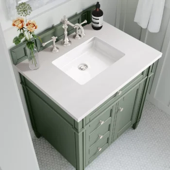 Brittany 30" Single Vanity, Smokey Celadon w/ 3 CM White Zeus Top - Image 5