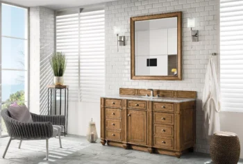 Bristol 60" Single Vanity, Saddle Brown w/ 3 CM Eternal Jasmine Pearl Quartz Top - Image 3