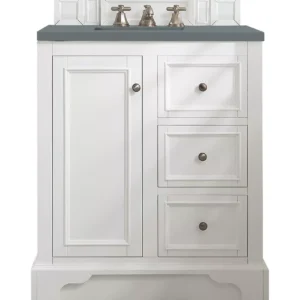 De Soto 30″ Single Vanity, Bright White w/ 3 CM Cala Blue Top