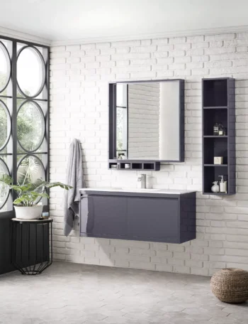 Milan 47.3" Single Vanity, Modern Gray Glossy w/ Glossy White Composite Stone Top - Image 3